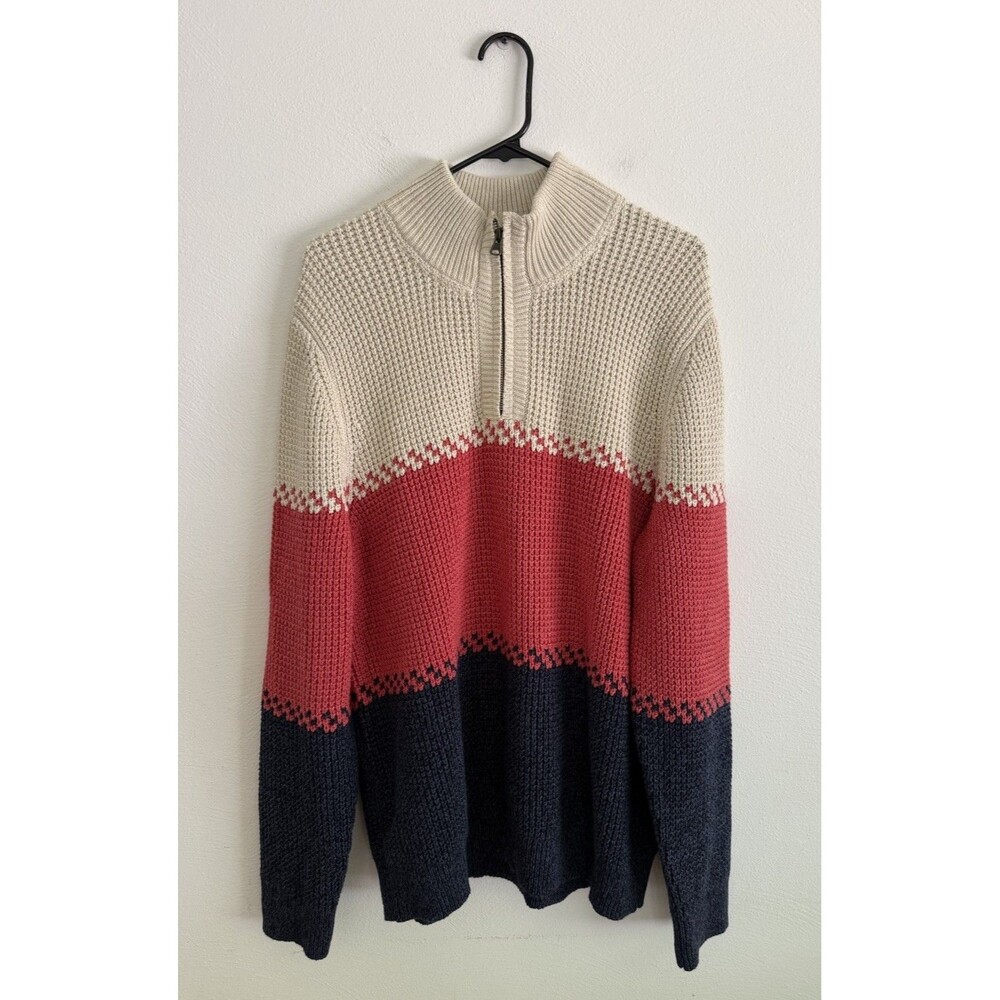 L.L.Bean 100% Organic Cotton Waffle Knit 1/4 Zip Pullover Sweater Men Size L